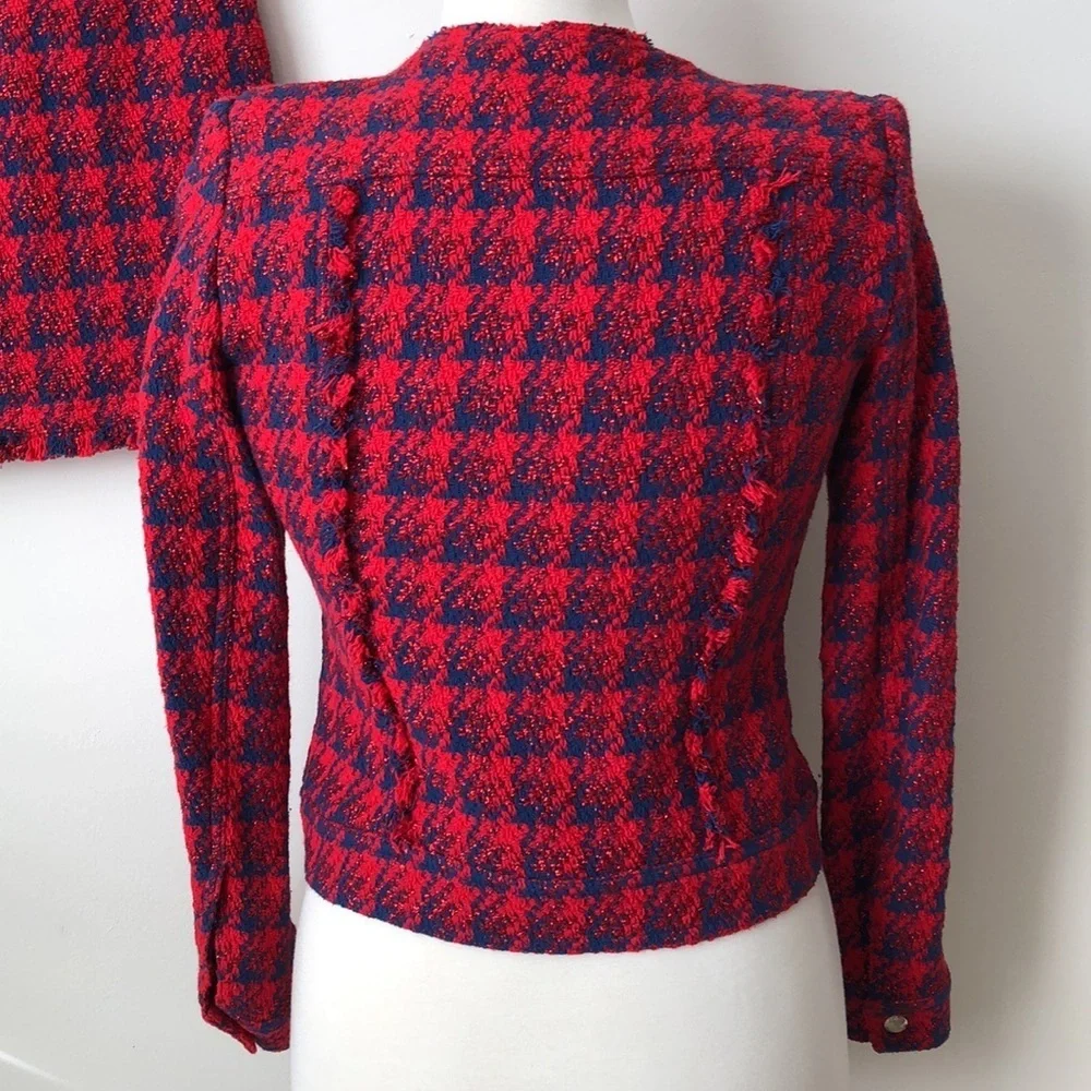 IRO Quilombe Metallic Frayed Tweed Jacket/Blazer Red and Blue Size 34 US 2(XS) - Picture 6 of 9